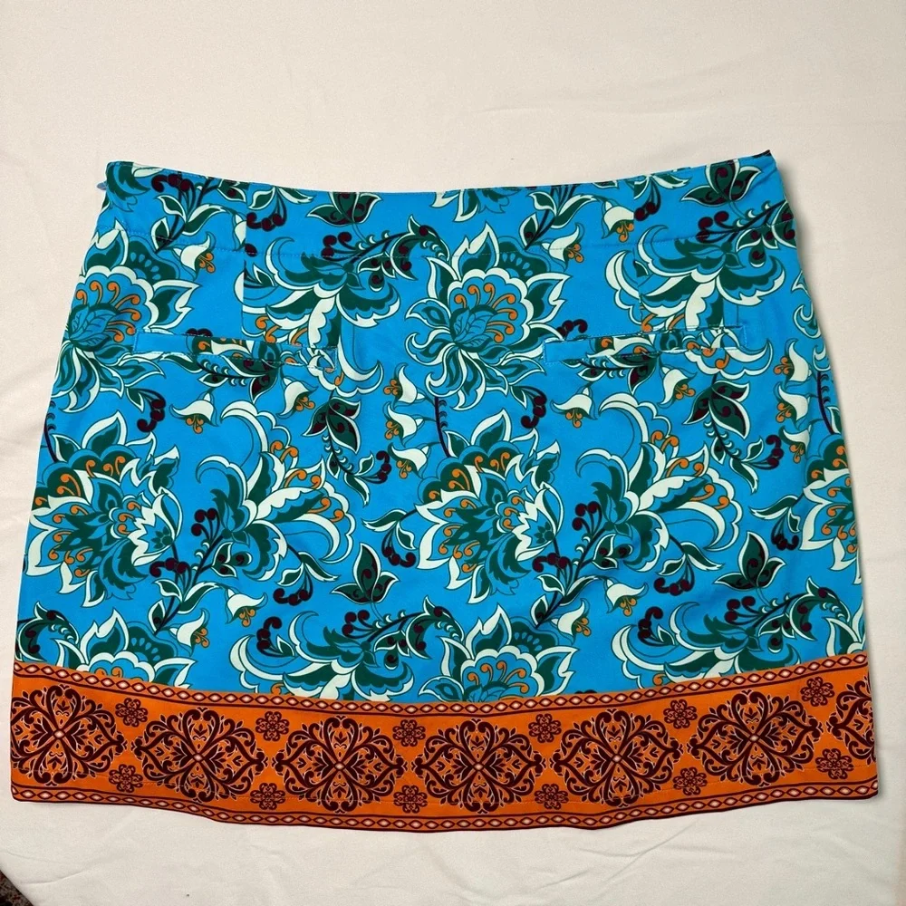 Lady Hagen Golf Skort Size 10 Turquoise Bold Floral Orange Built-In Shorts